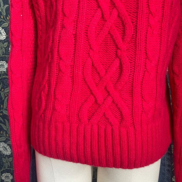 Lands End Red Cashmere Cable Knit Turtleneck Sweater - Picture 4 of 6